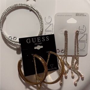 Guess Gold Hoop Earrings and Icing Jewelry Set